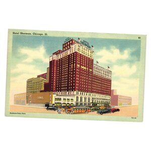 Vintage Postcard Hotel Sherman Chicago Illinois Unused Linen Tichnor Bros 72169